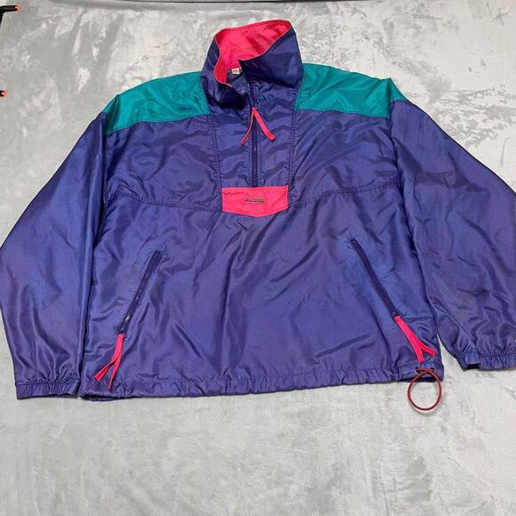 Columbia Jacket Mens Large Purple Vintage 80s Windbreaker 1/2 Zip Radial Sleeve - Picture 1 of 13